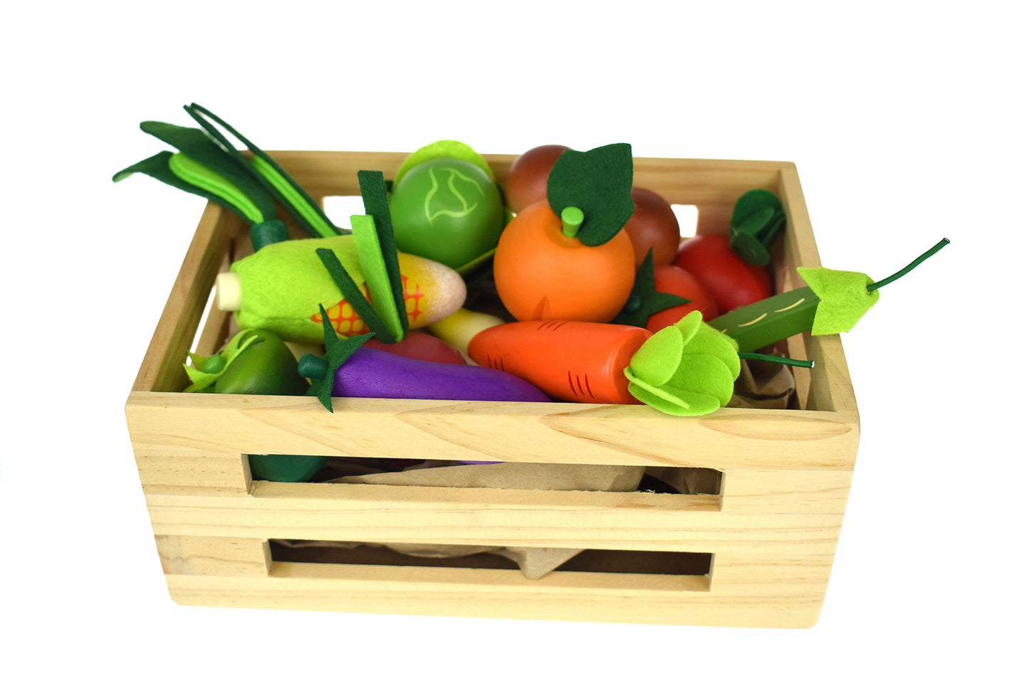 WOODEN VEGETABLES 15-PC SET WITH WOODEN CRATE