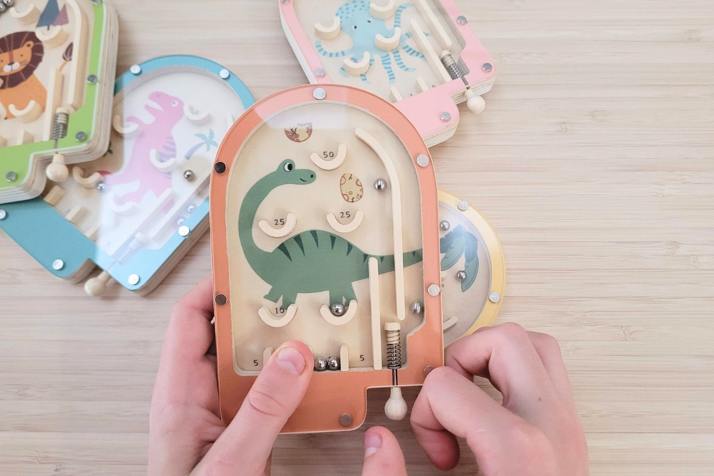 WOODEN PINBALL GAME- SET OF 6PCS