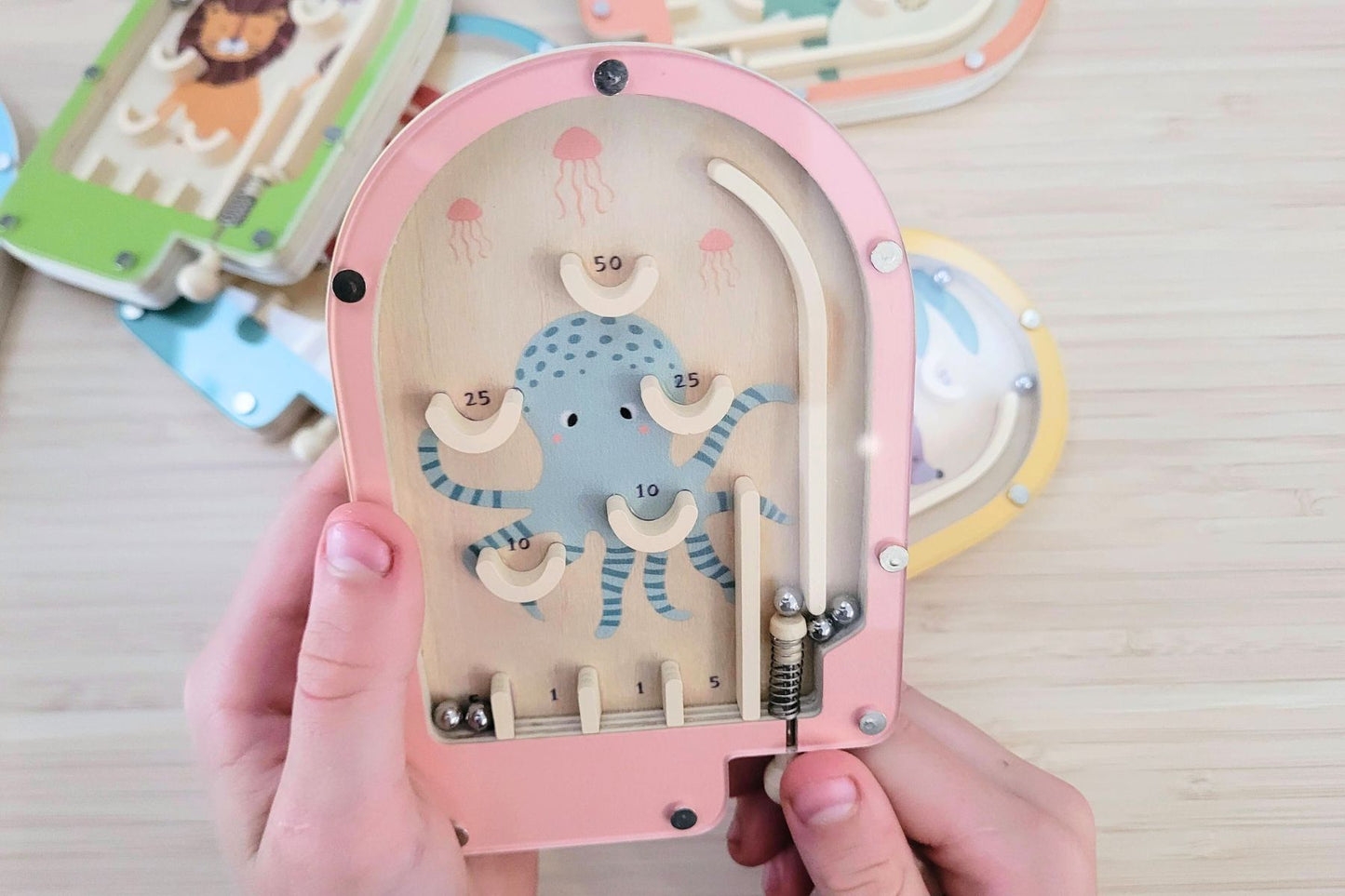 WOODEN PINBALL GAME- SET OF 6PCS