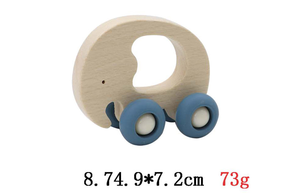 WOODEN GRIP ELEPHANT WITH SILICONE WHEELS