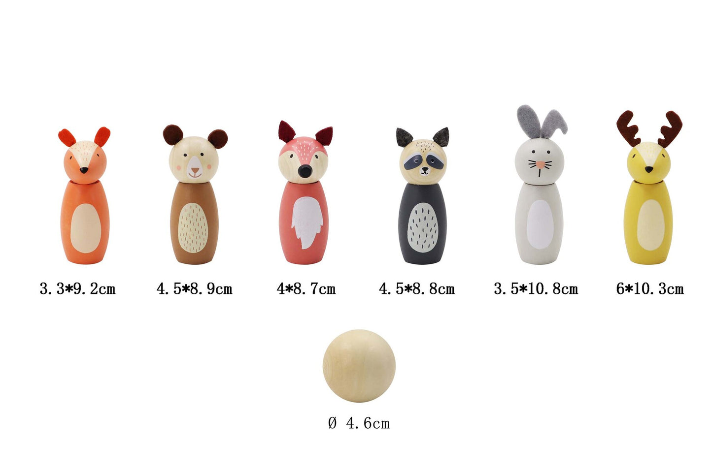WOODEN ANIMAL BOWLING SET SKITTLES