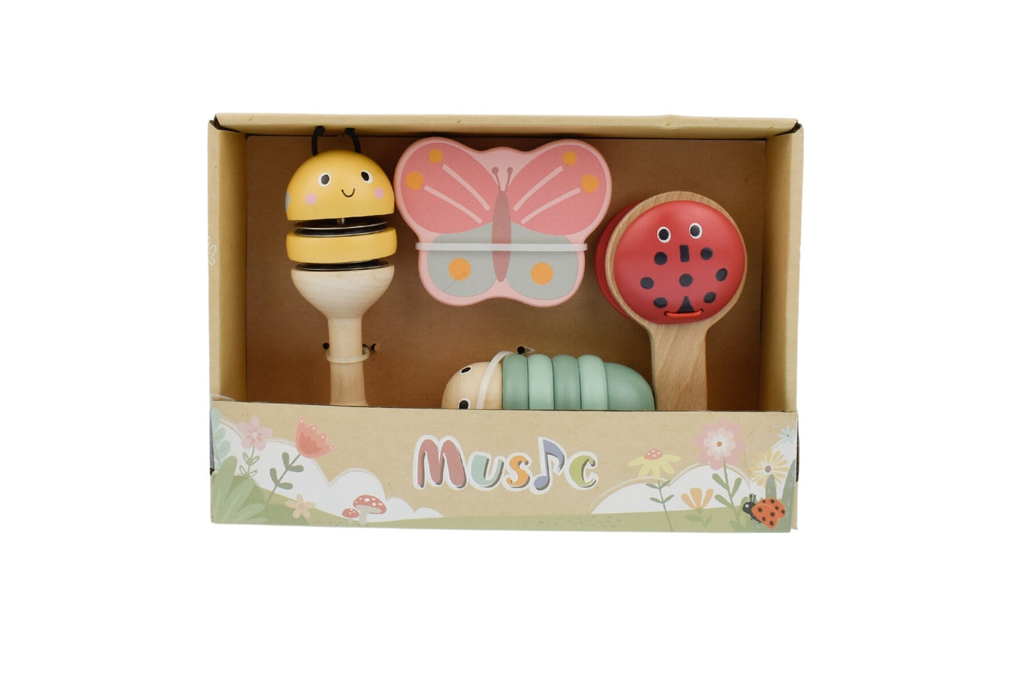 WOODEN SPRING INSECT MUSIC SET 4 PC
