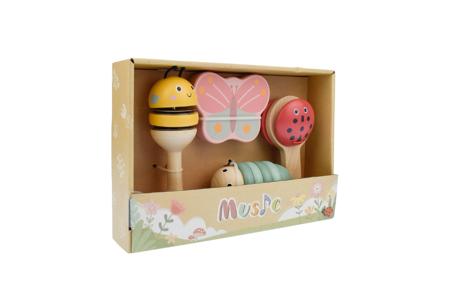 WOODEN SPRING INSECT MUSIC SET 4 PC