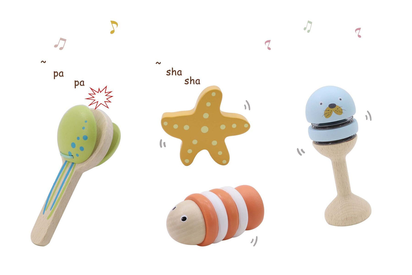 WOODEN OCEAN MUSIC SET 4 PC