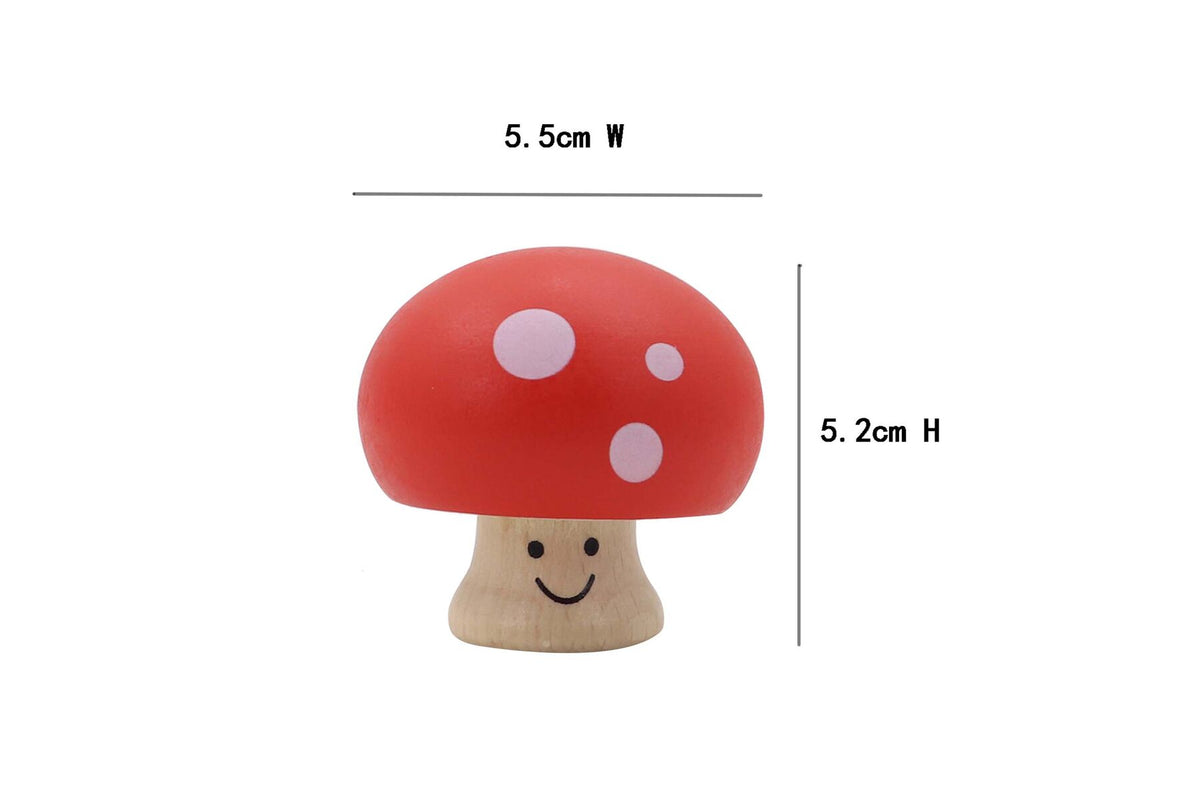 WOODEN SQUEAKY SMILEY FACE MUSHROOM SET OF 2