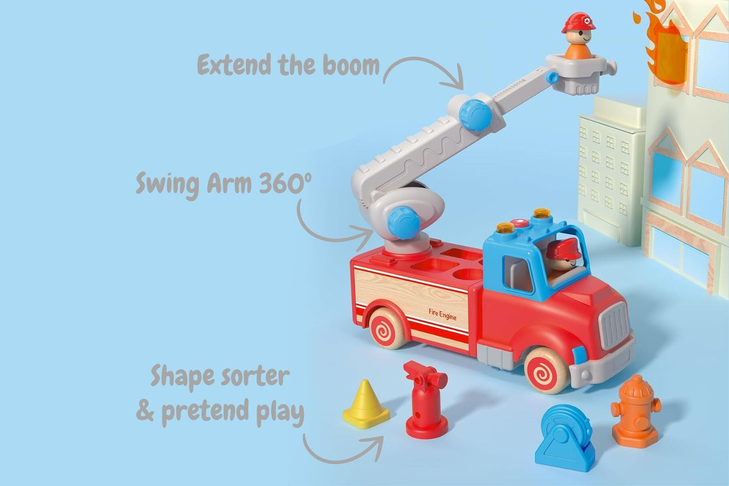 WOODEN FIRE ENGINE WITH SOUND AND LIGHT