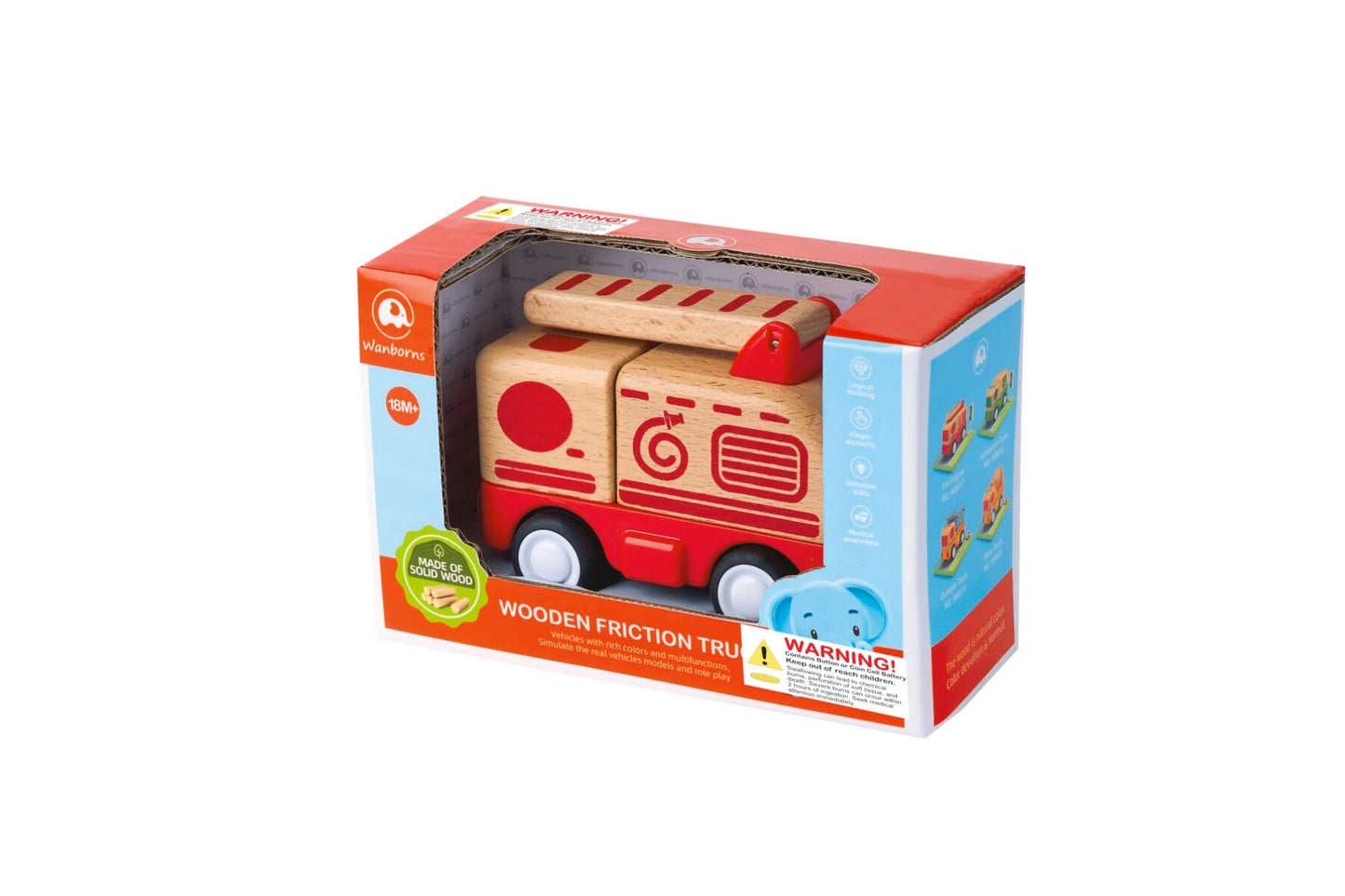 WOODEN FRICTION TRUCK FIRE ENGINE WITH SOUND AND LIGHT