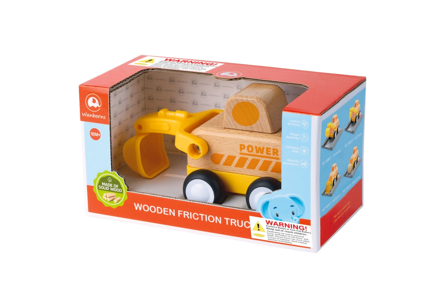 WOODEN FRICTION TRUCK DIGGER WITH SOUND AND LIGHT