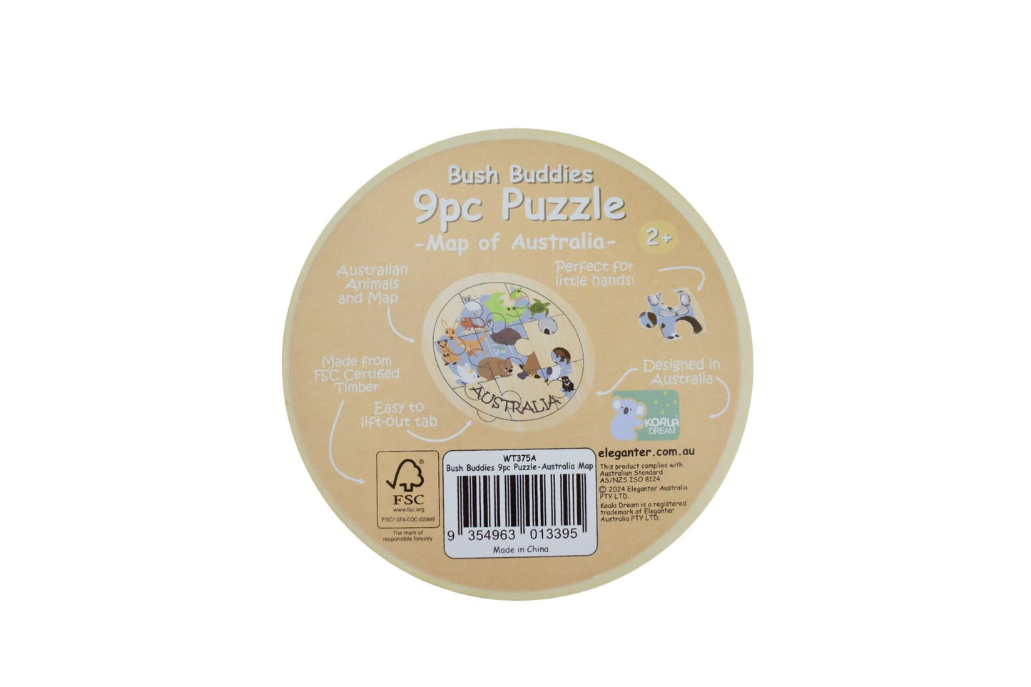 WOODEN 9PCS JIGSAW PUZZLE AUSTRALIAN ANIMAL MAP