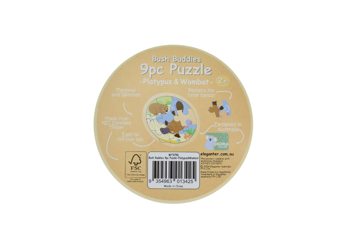 WOODEN 9PCS JIGSAW PUZZLE PLATYPUS & WOMBAT