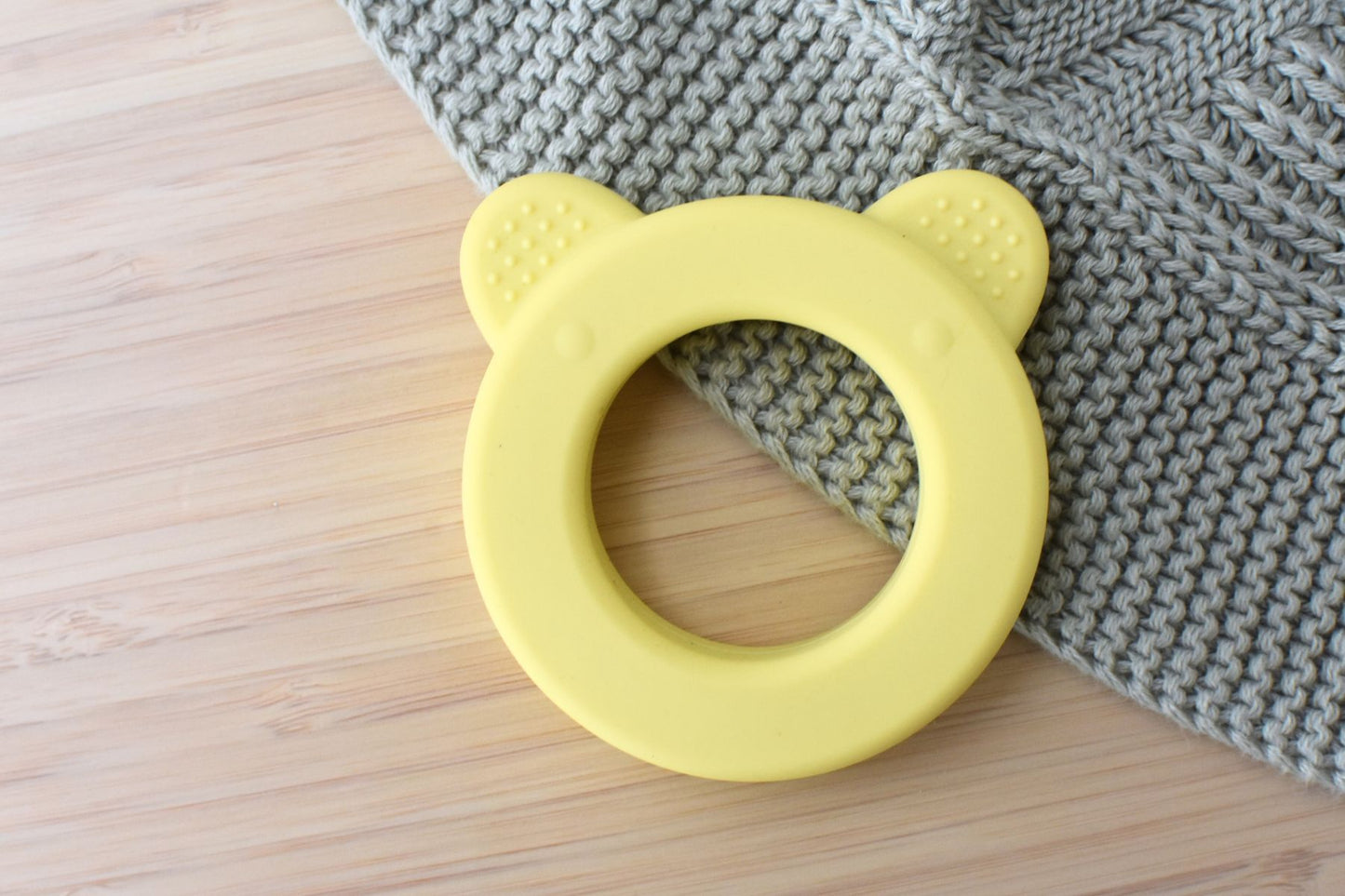 SENSORY SILICONE BEAR TEETHER-YELLOW