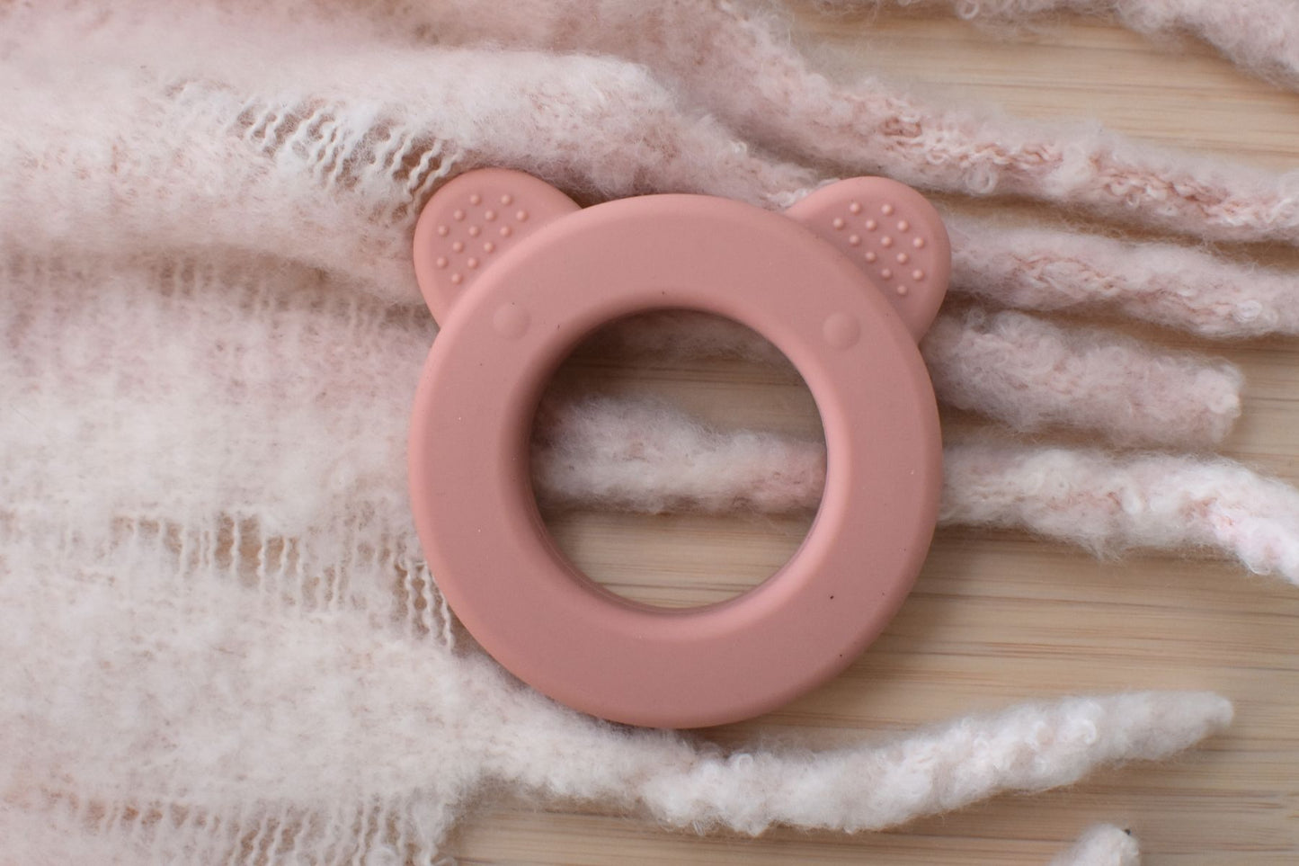 SENSORY SILICONE BEAR TEETHER-PINK