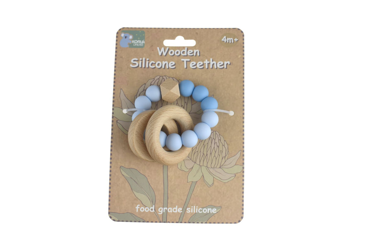 WOODEN SILICONE RINGS TEETHER-BLUE