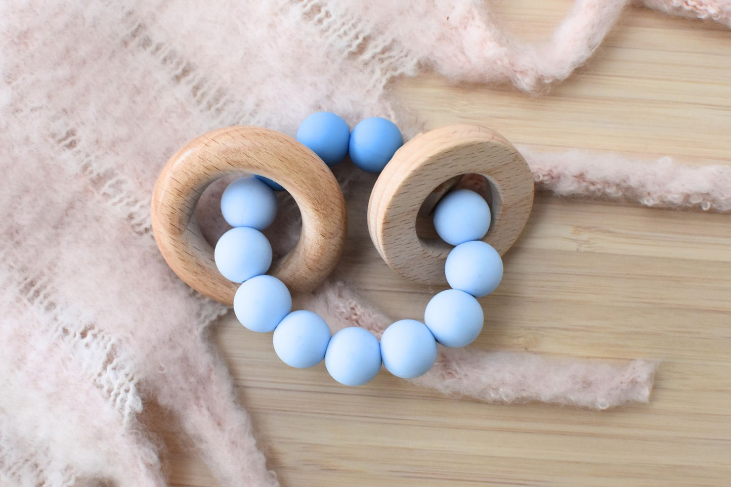 WOODEN SILICONE RINGS TEETHER-BLUE