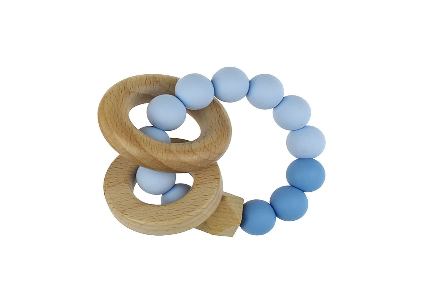 WOODEN SILICONE RINGS TEETHER-BLUE