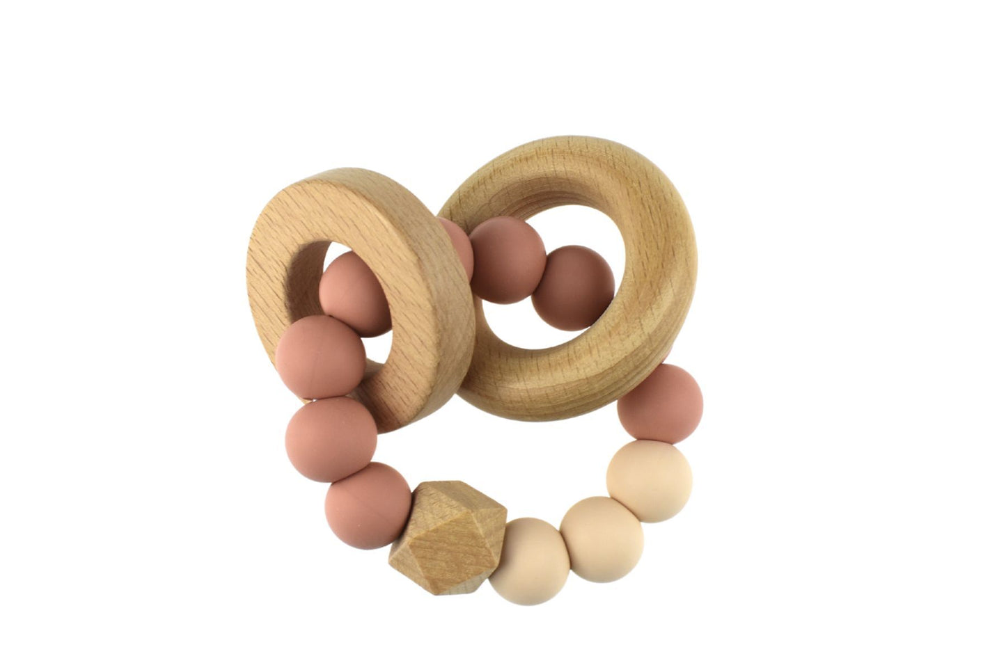 WOODEN SILICONE RINGS TEETHER-PINK