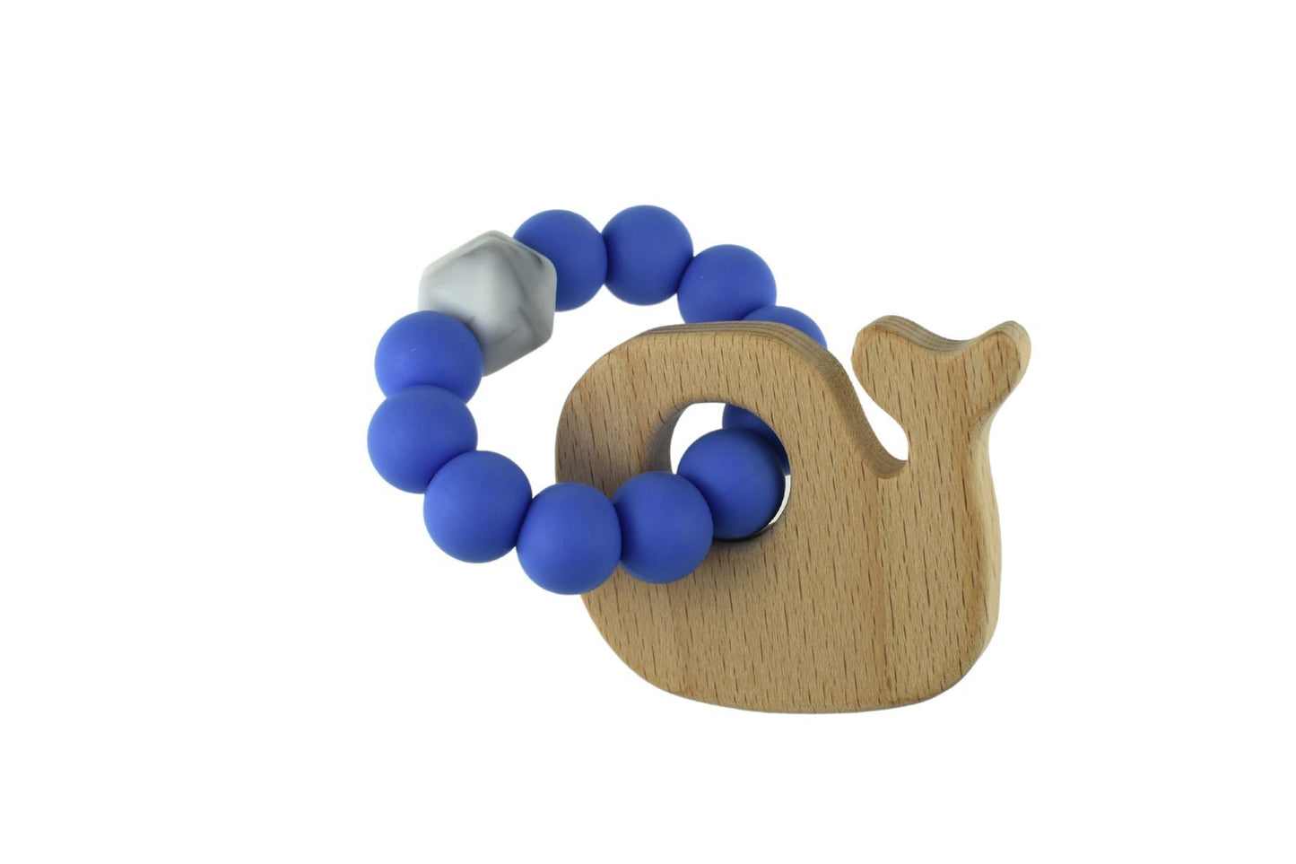 WOODEN SILICONE WHALE TEETHER-BLUE