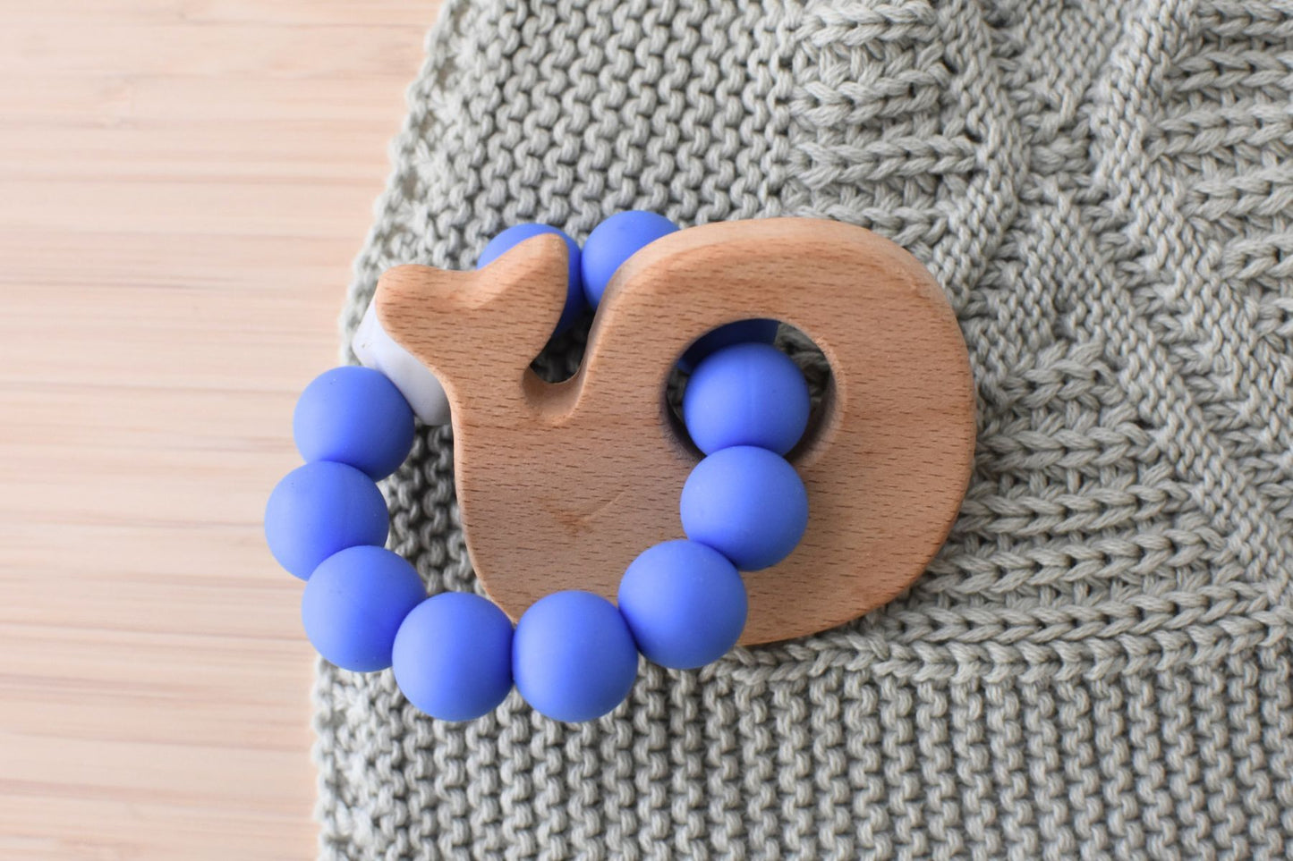 WOODEN SILICONE WHALE TEETHER-BLUE