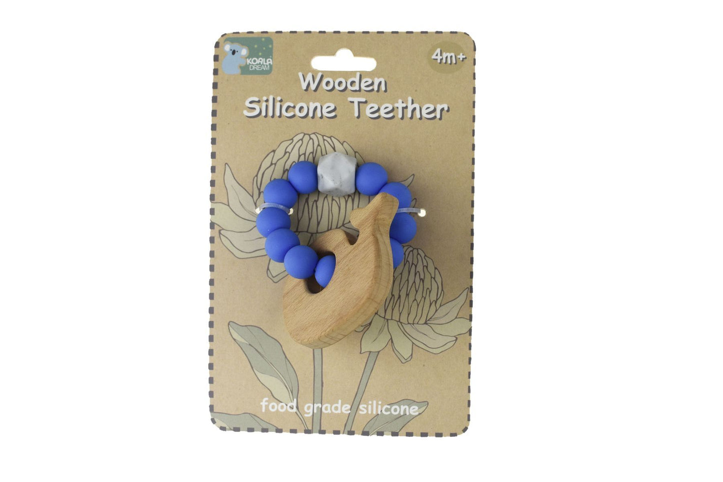 WOODEN SILICONE WHALE TEETHER-BLUE