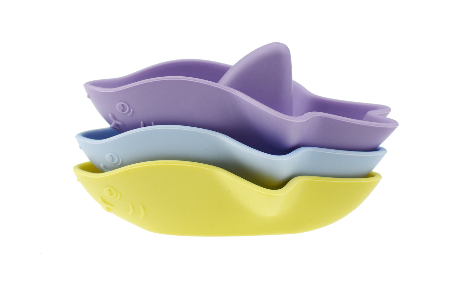 BATH SHARKS SILICONE 3PC SET-YELLOW/PURPLE