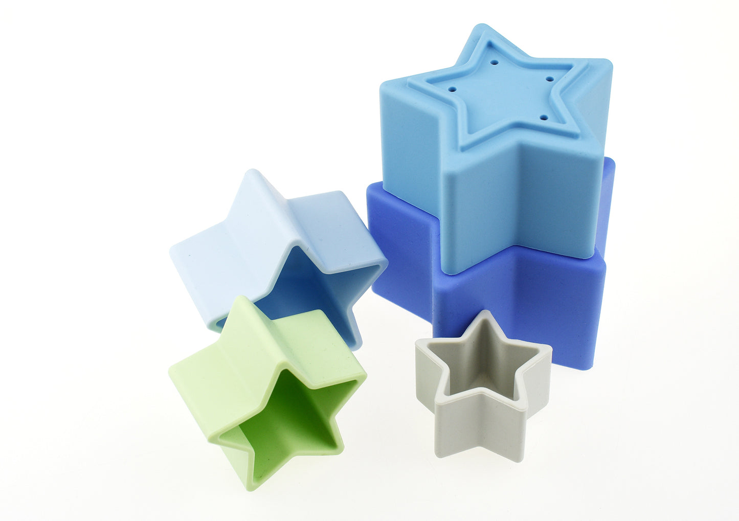 STACKING STARS 5 PC SILICONE SET-BLUE/GREEN