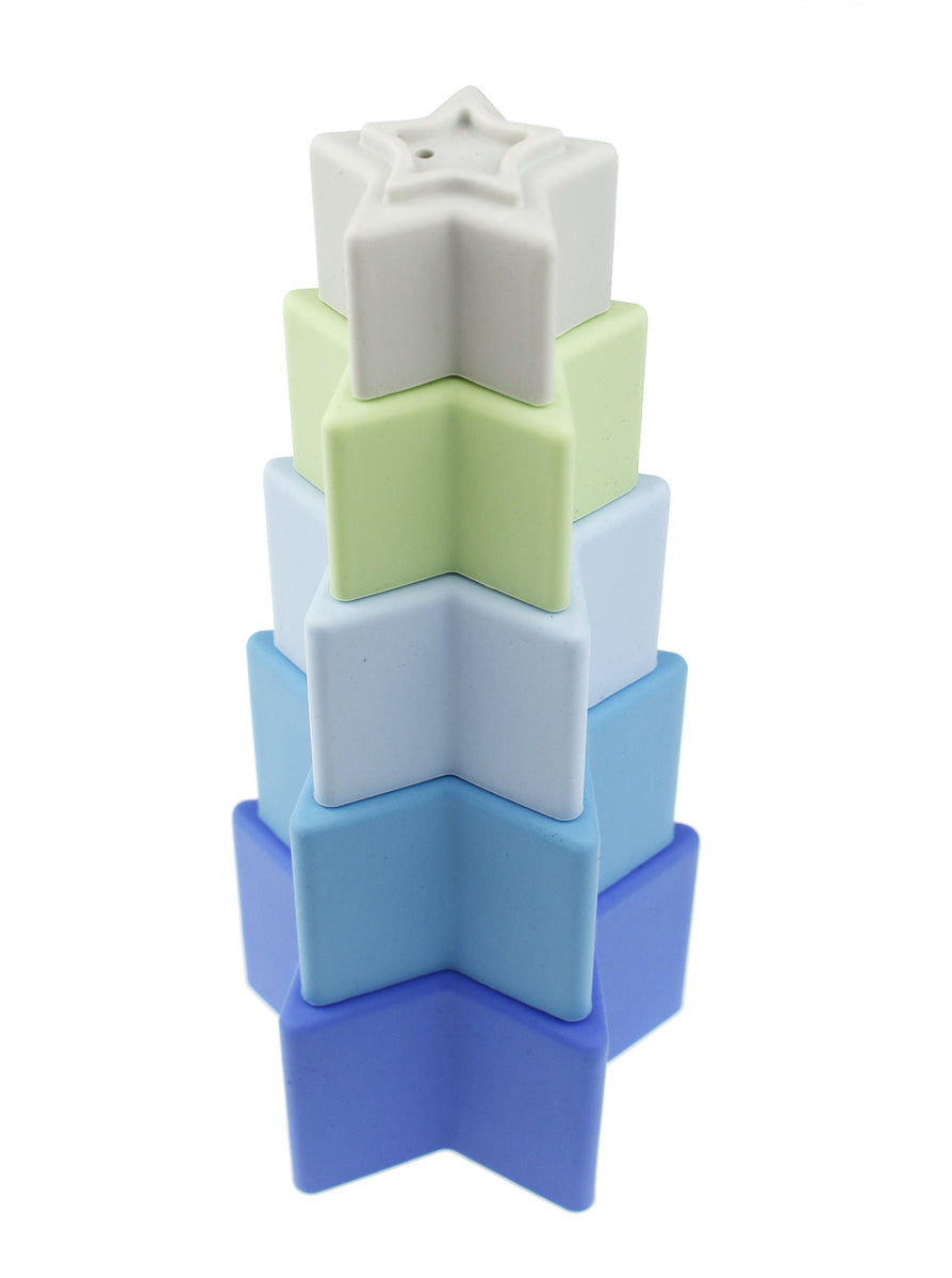 STACKING STARS 5 PC SILICONE SET-BLUE/GREEN