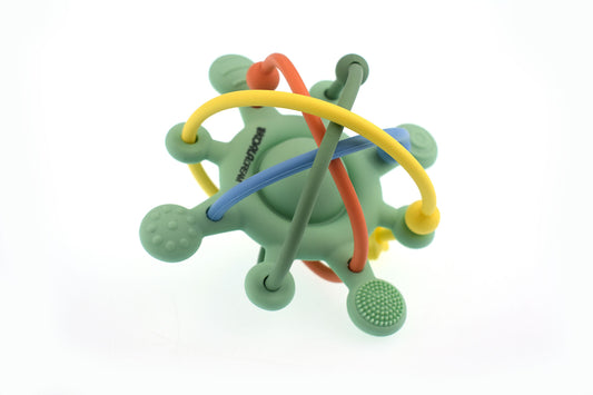 SILICONE SENSORY SPACE RATTLE TEETHER GREEN
