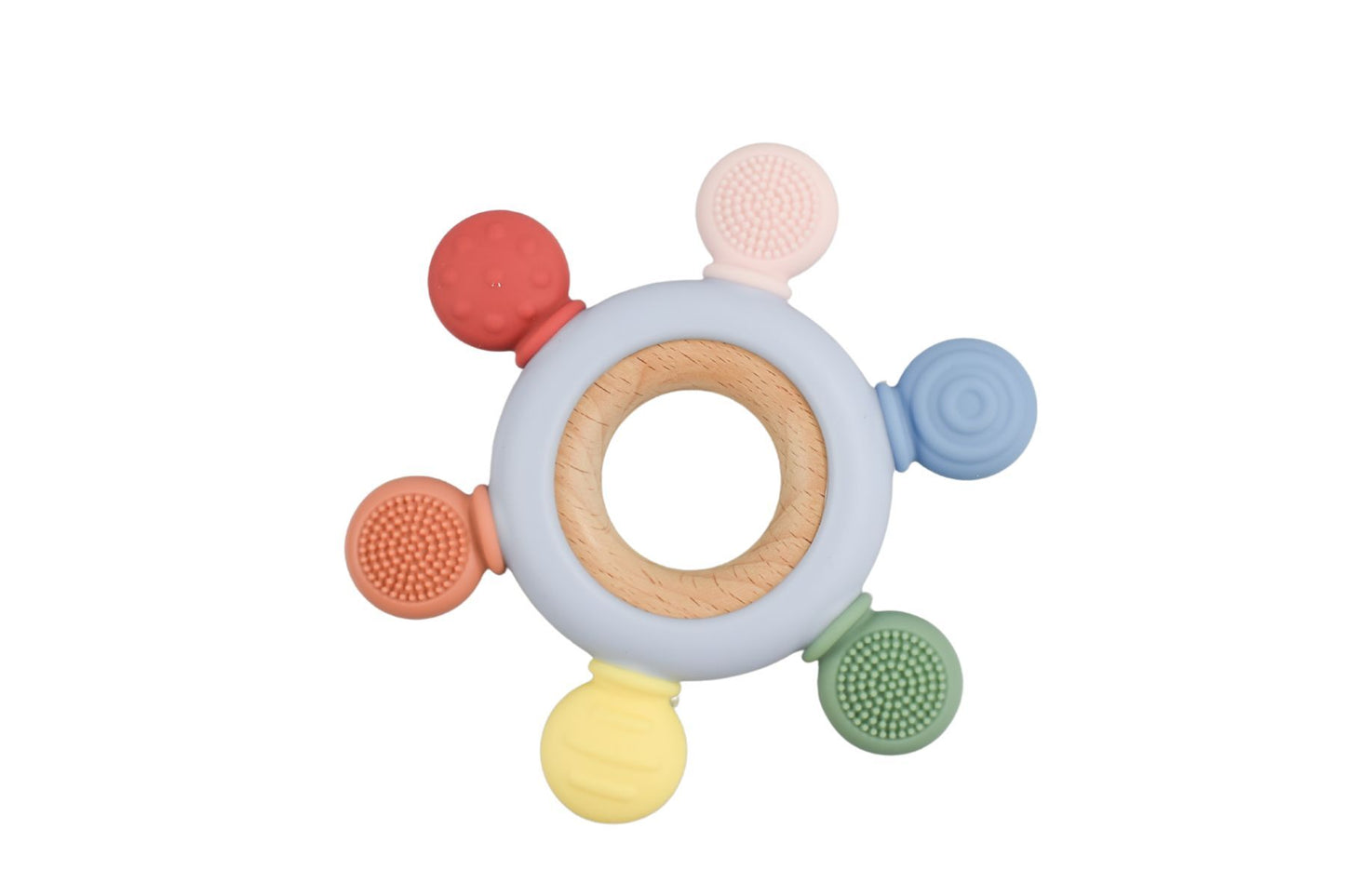 SILICONE AND WOODEN TEETHER RING BLUE