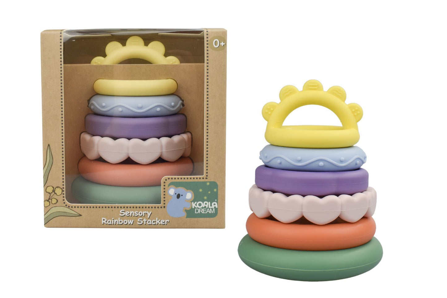 SILICONE SENSORY RAINBOW STACKING TEETHER