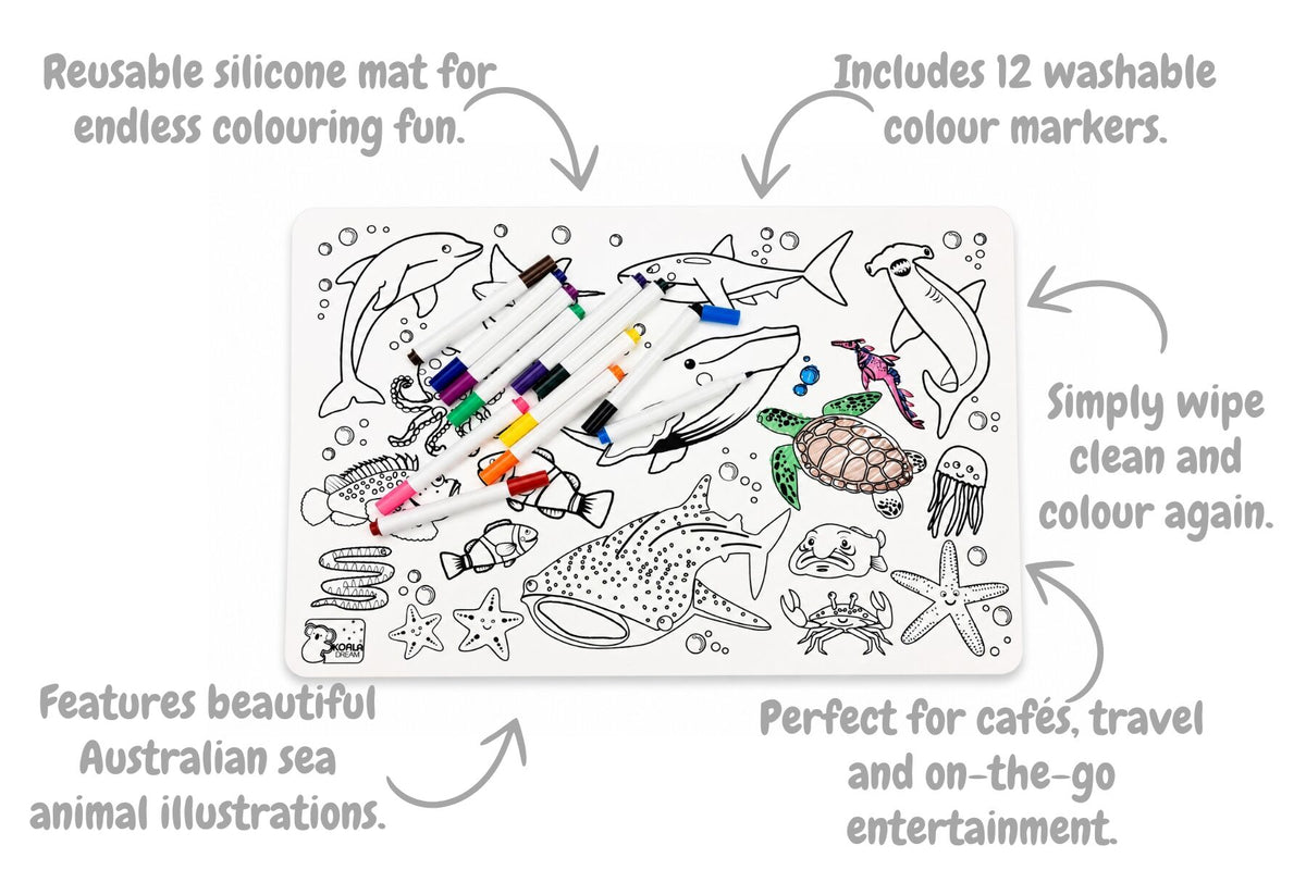 REUSABLE SILICONE DRAWING MAT AUSSIE SEA ANIMALS