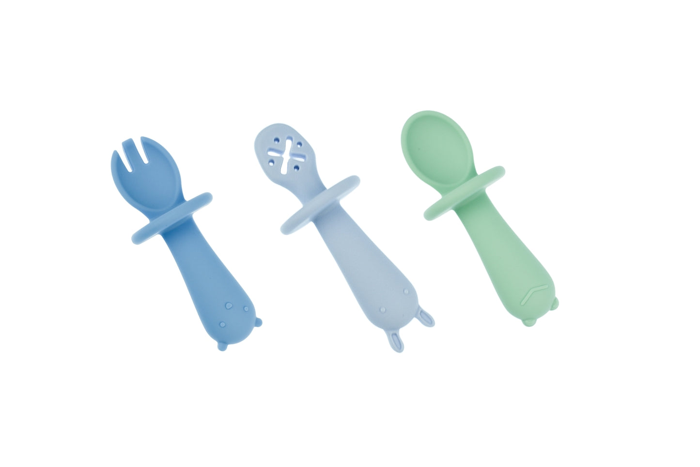 SILICONE ANIMAL SENSORY SPOONS-BLUE GREEN