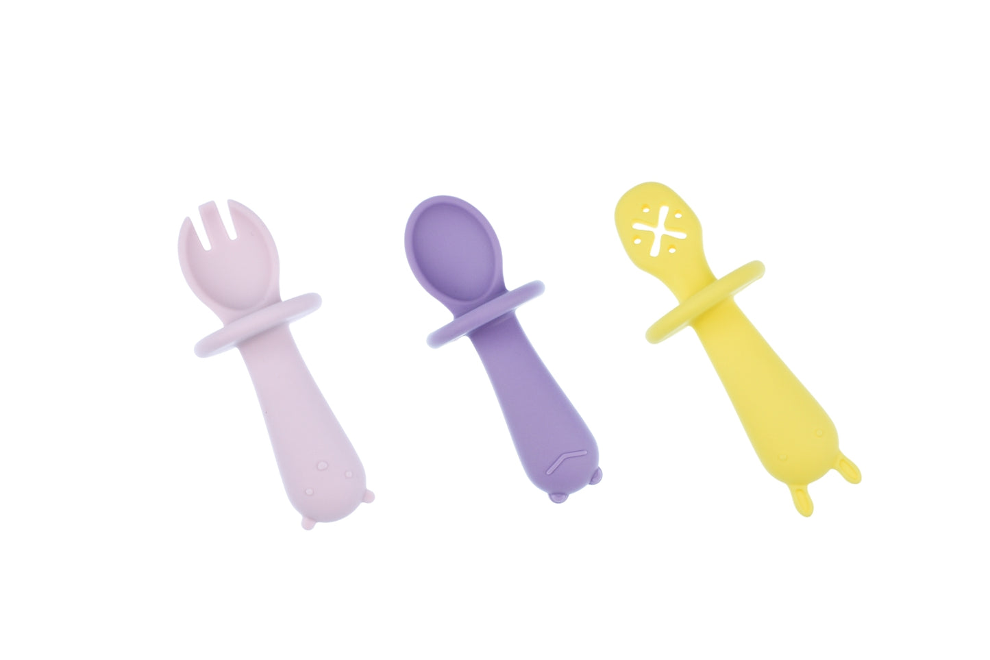 SILICONE ANIMAL SENSORY SPOONS-PINK YELLOW