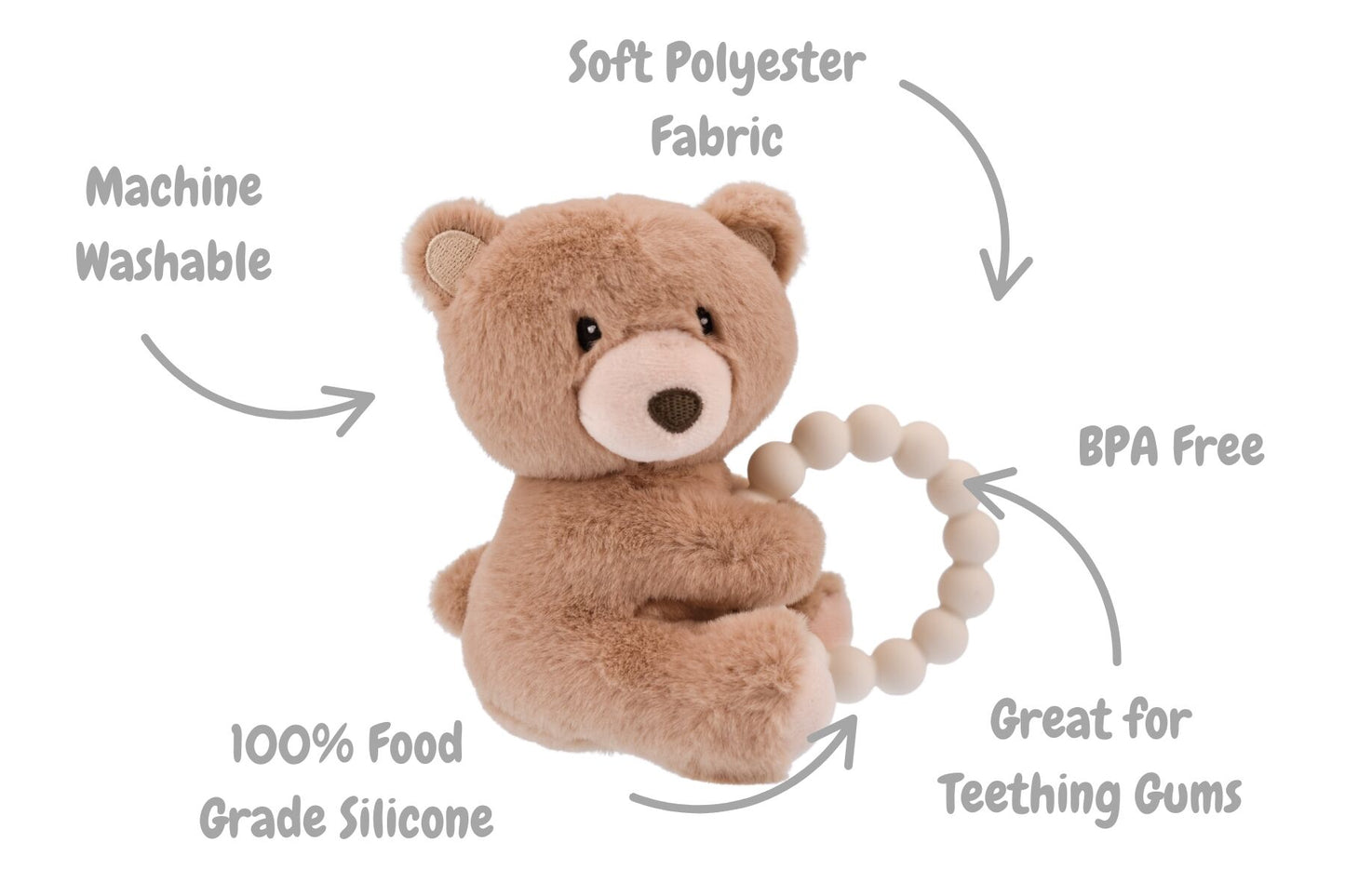 SNUGGLE PAL BENNY BEAR WITH SILICONE TEETHING RING