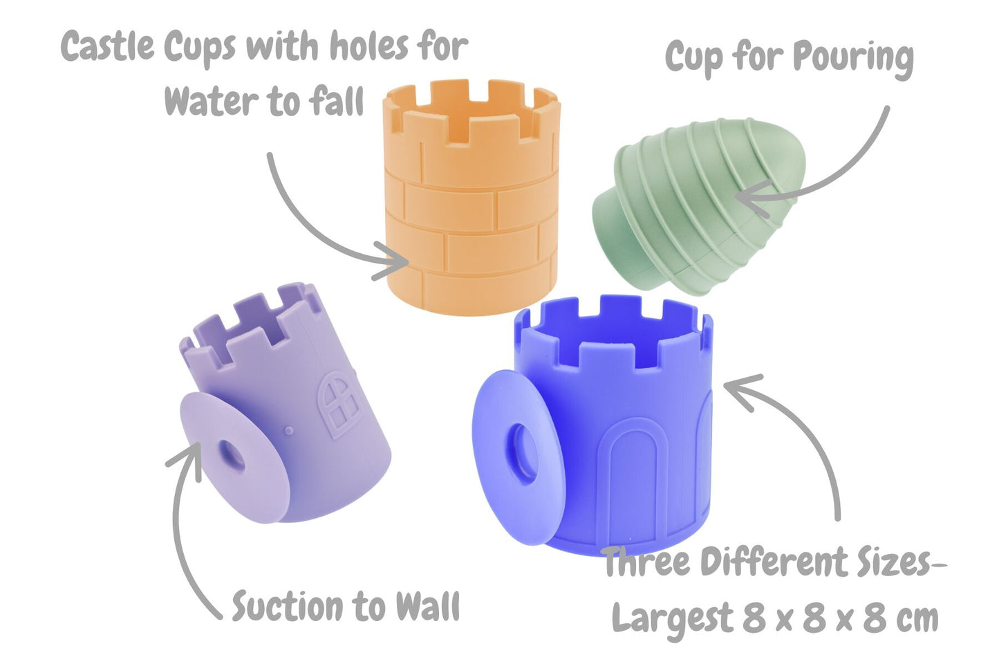 SILICONE CASTLE POUR & PLAY 4PC BATH SET