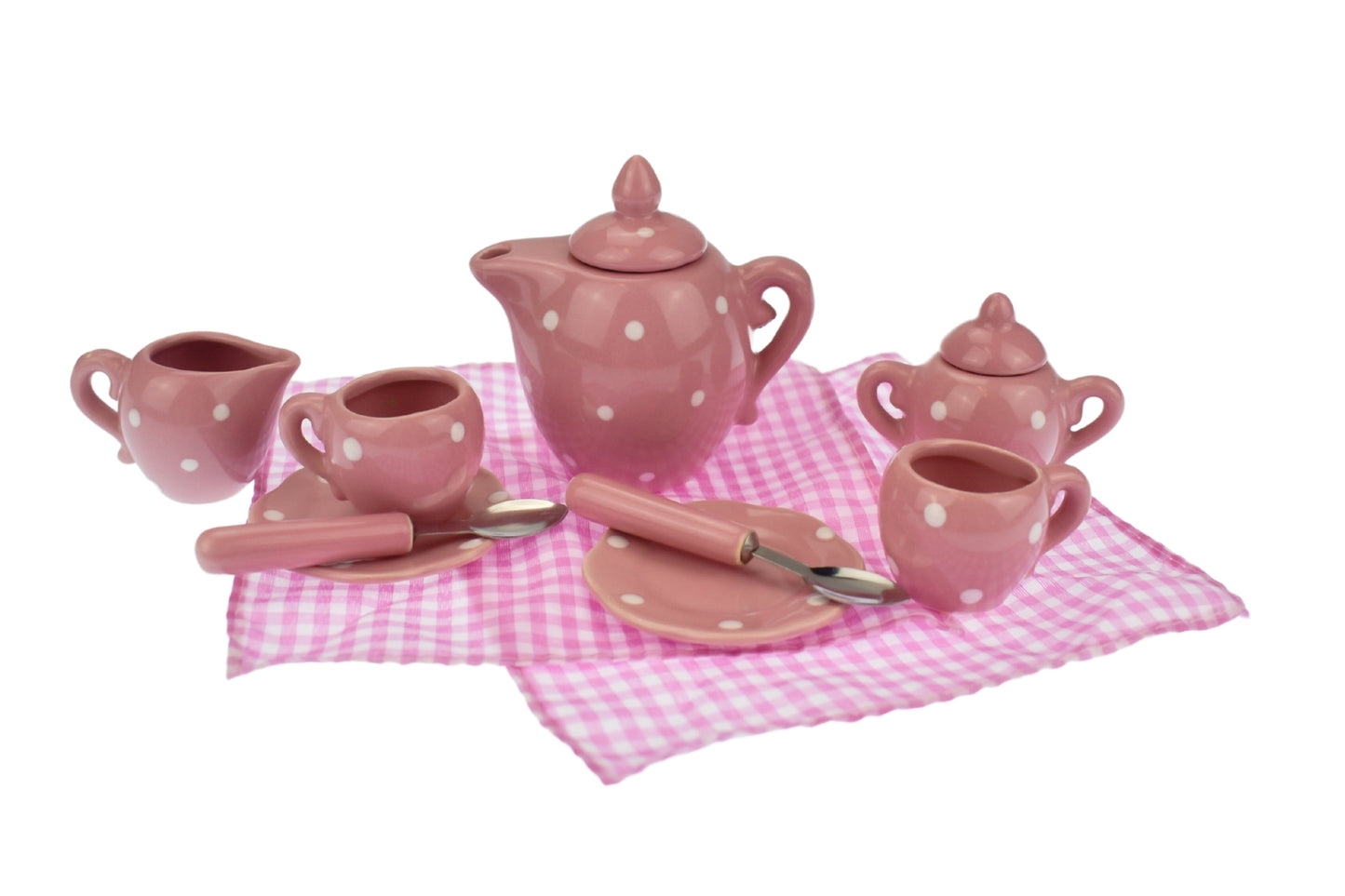 PINK POLKA DOT PORCELAIN TEA SET 13PCS