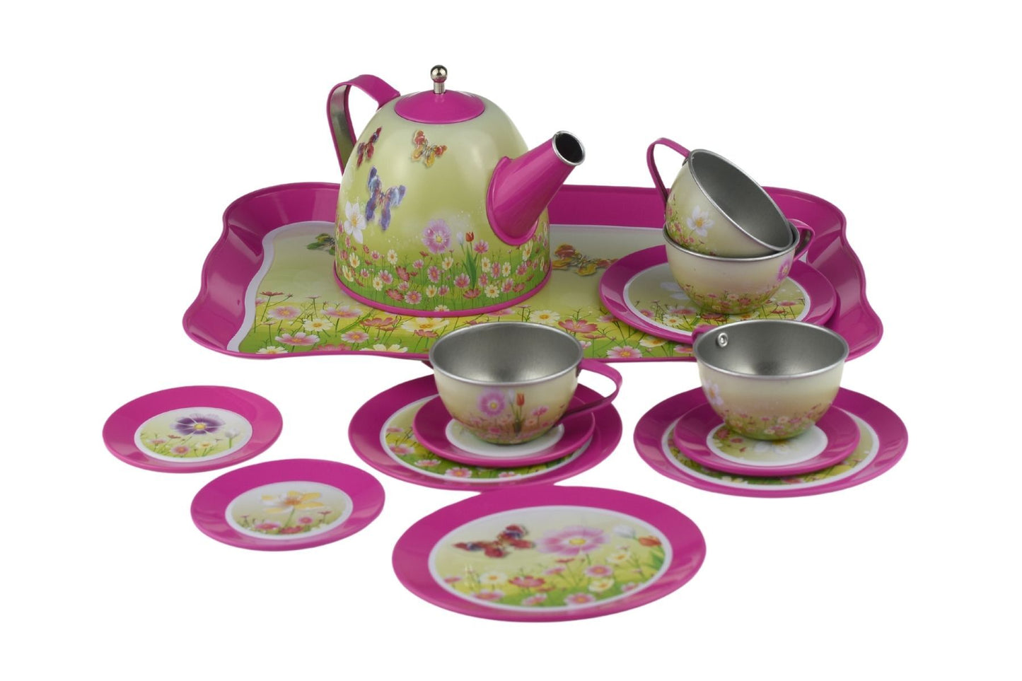 PINK BUTTERFLY TIN TEA SET 15PCS