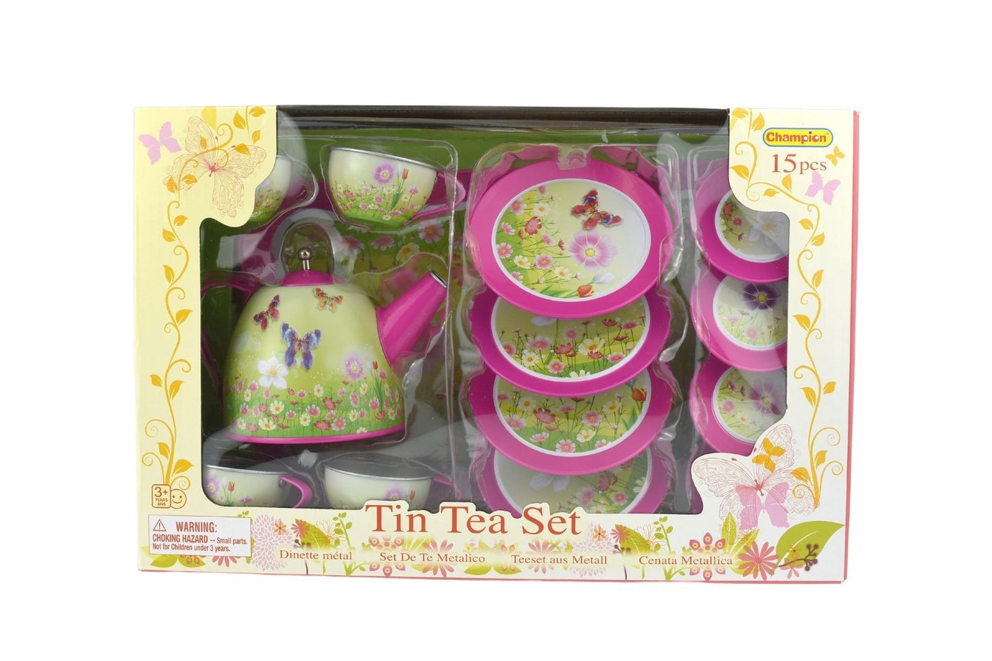 PINK BUTTERFLY TIN TEA SET 15PCS