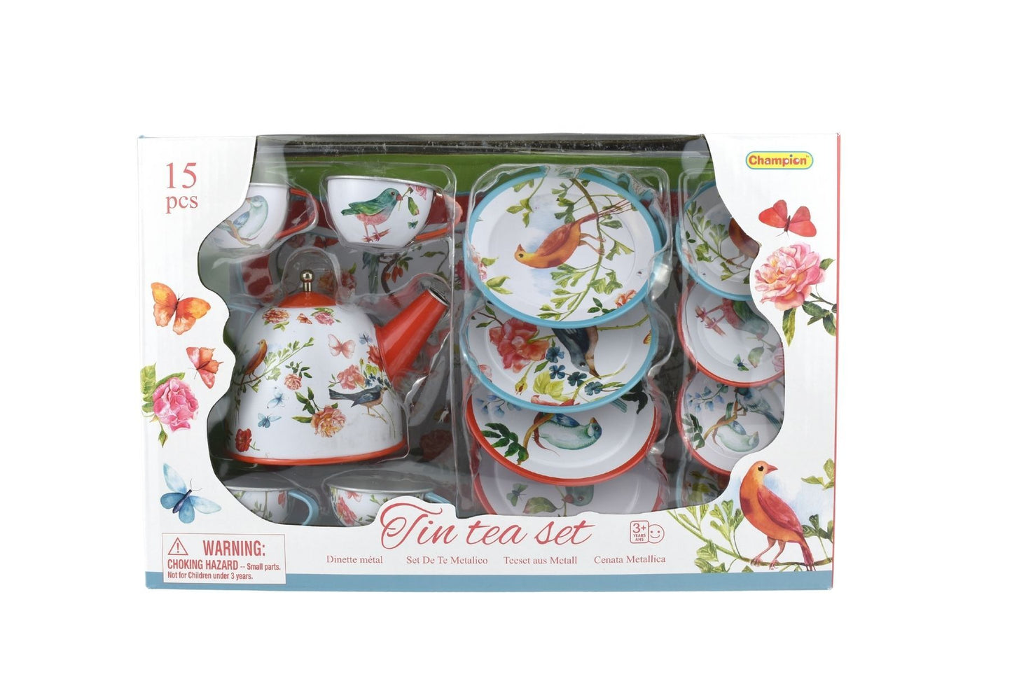 GARDEN BIRDS TIN TEA SET 15PCS