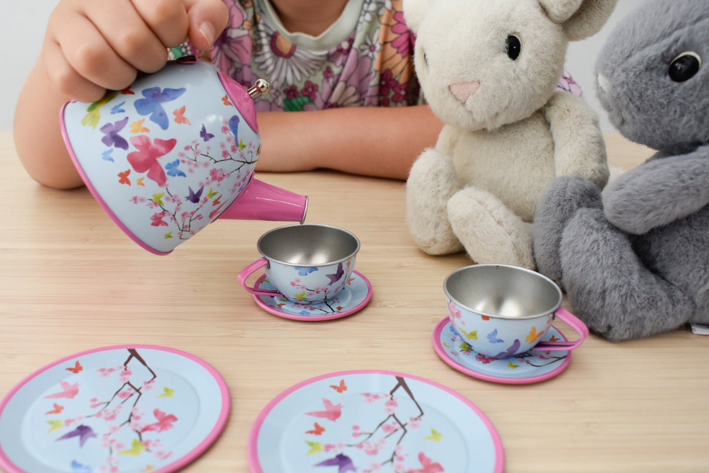 PINK BLOSSOM BUTTERFLY TIN TEA SET 15PCS