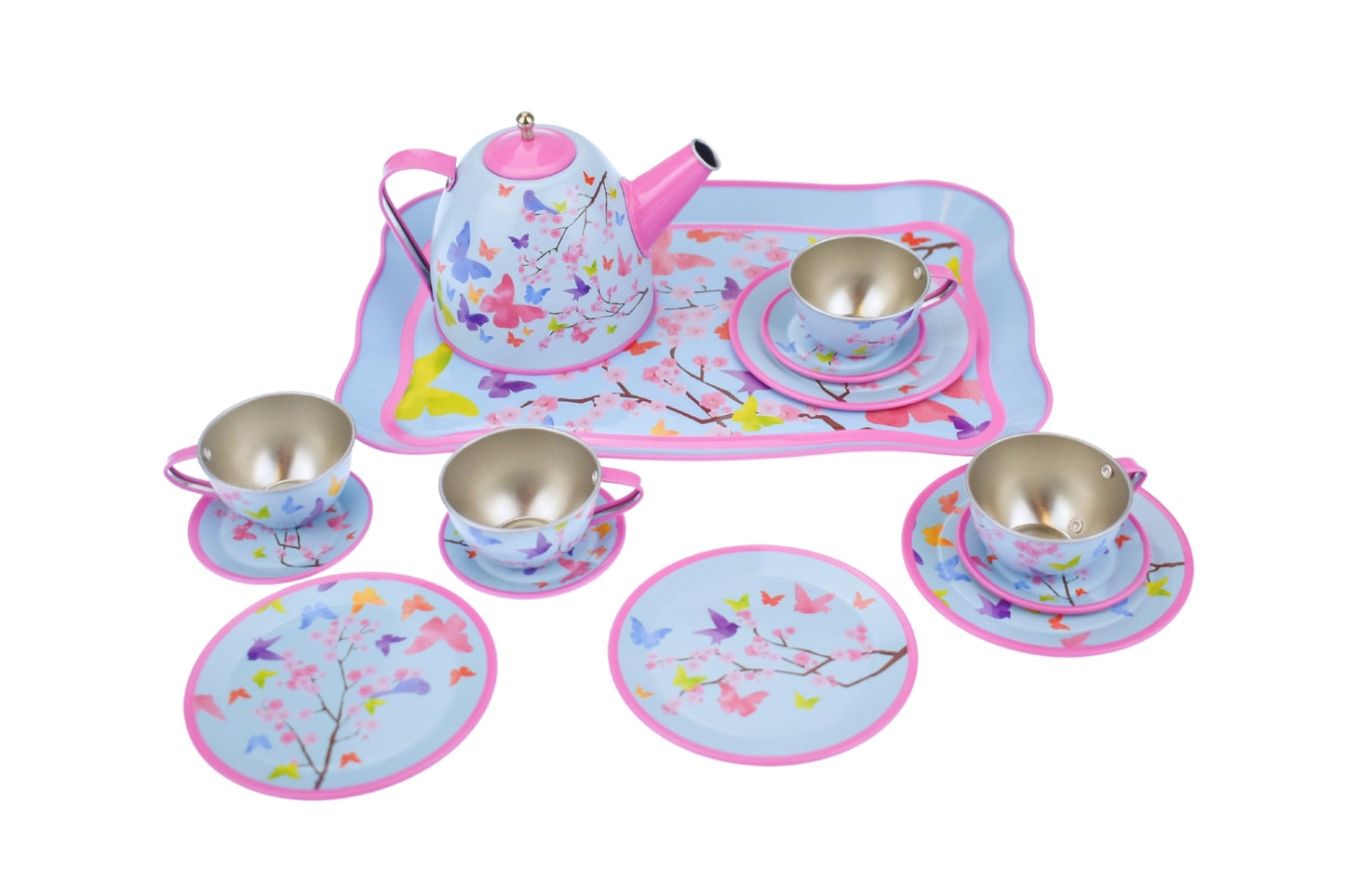 PINK BLOSSOM BUTTERFLY TIN TEA SET 15PCS