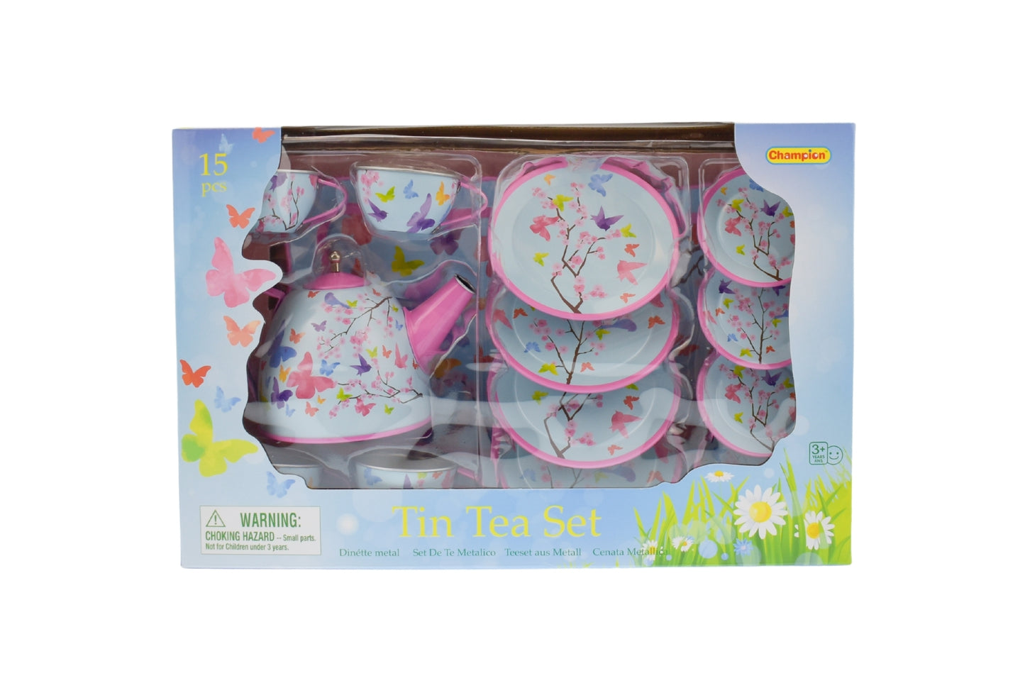 PINK BLOSSOM BUTTERFLY TIN TEA SET 15PCS