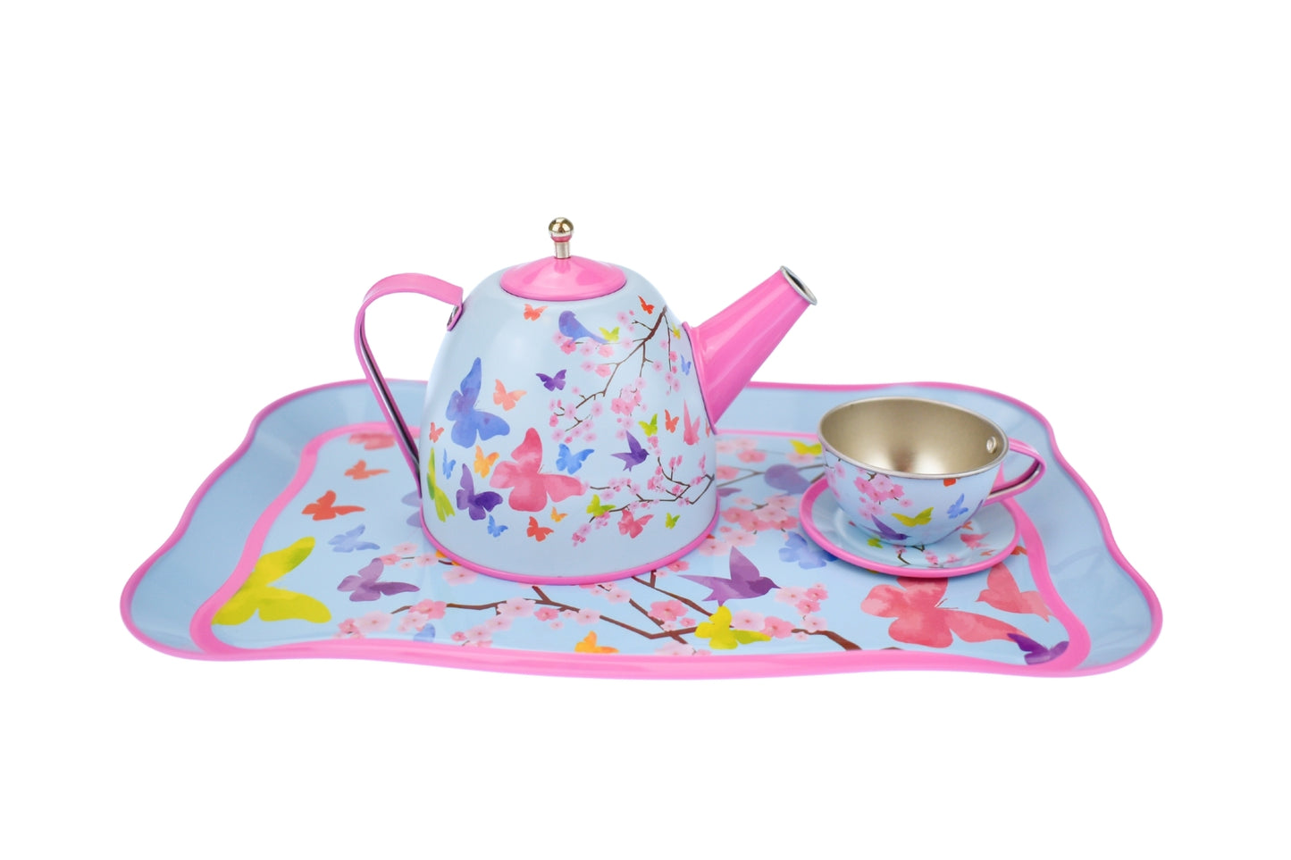 PINK BLOSSOM BUTTERFLY TIN TEA SET 15PCS