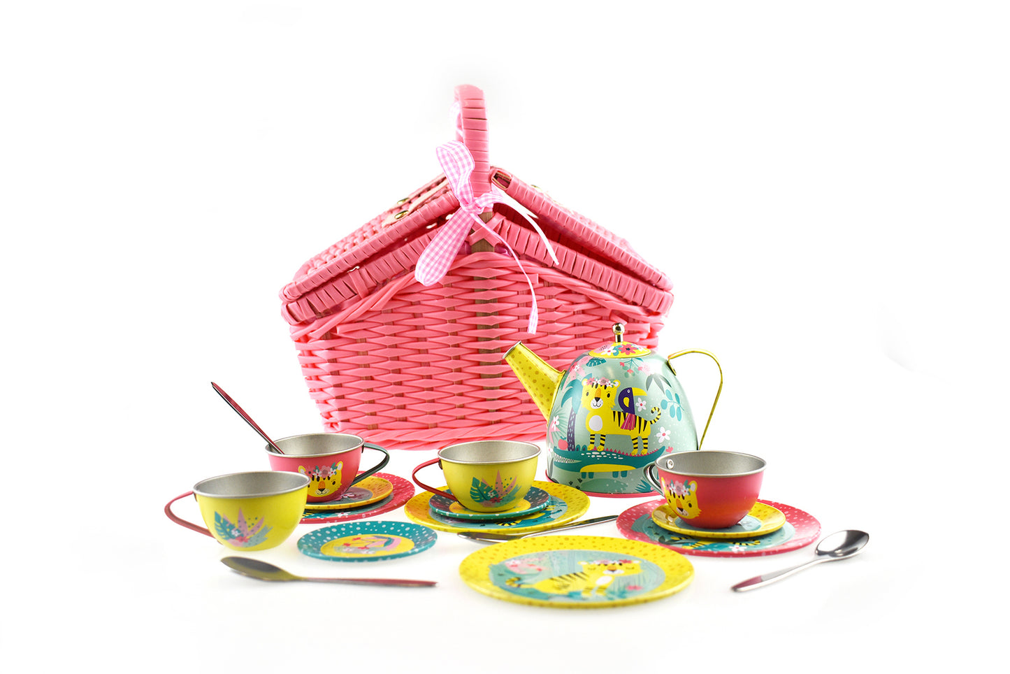 JUNGLE FRIENDS - TIGER TIN TEA SET IN PICNIC BASKET 18PCS