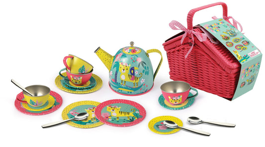 JUNGLE FRIENDS - TIGER TIN TEA SET IN PICNIC BASKET 18PCS