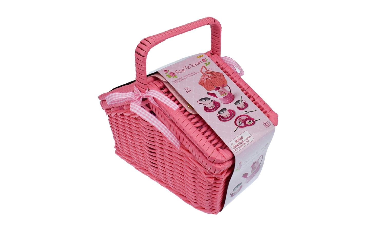 ROSE TIN TEA SET IN PICNIC BASKET 18PCS