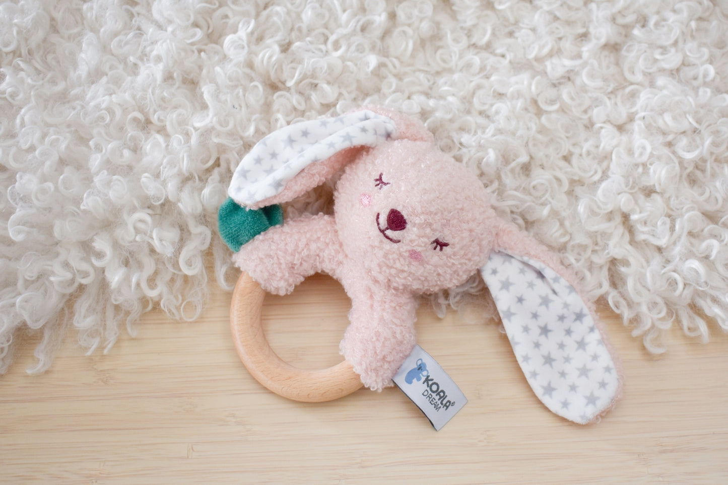 SNUGGLE BUDDY BERRY BUNNY WOODEN RING RATTLE