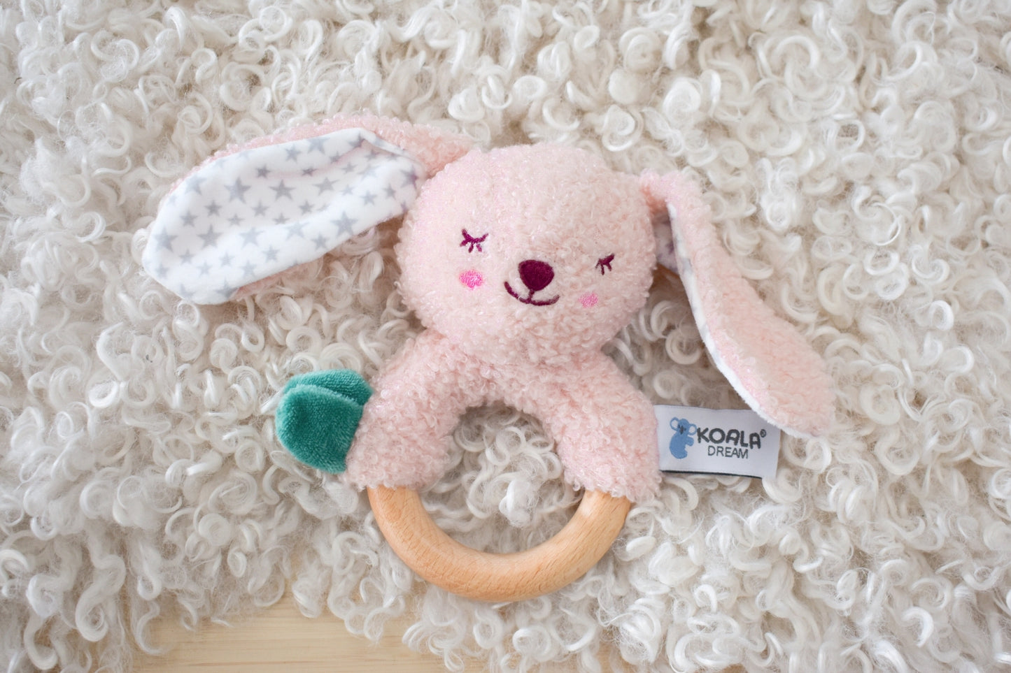 SNUGGLE BUDDY BERRY BUNNY WOODEN RING RATTLE