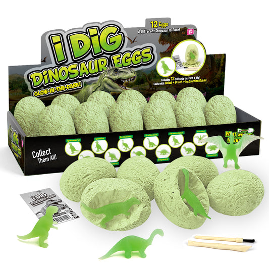 I DIG GLOW IN THE DARK DINO EGG DIG KIT SET OF 12