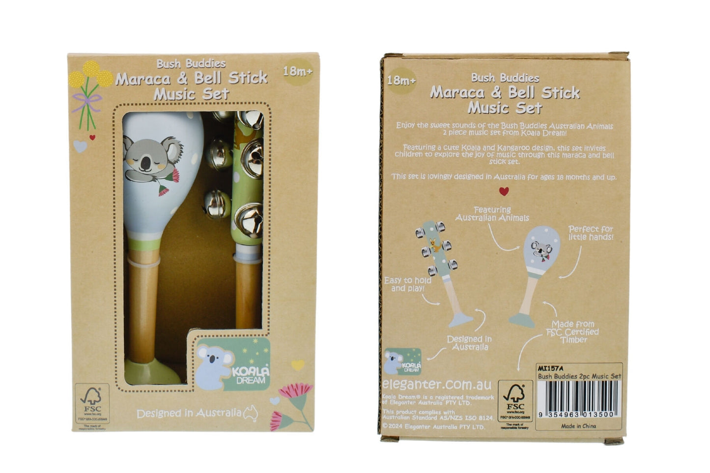 BUSH BUDDIES AUSTRALIAN ANIMALS MARACA & BELLSTICK SET