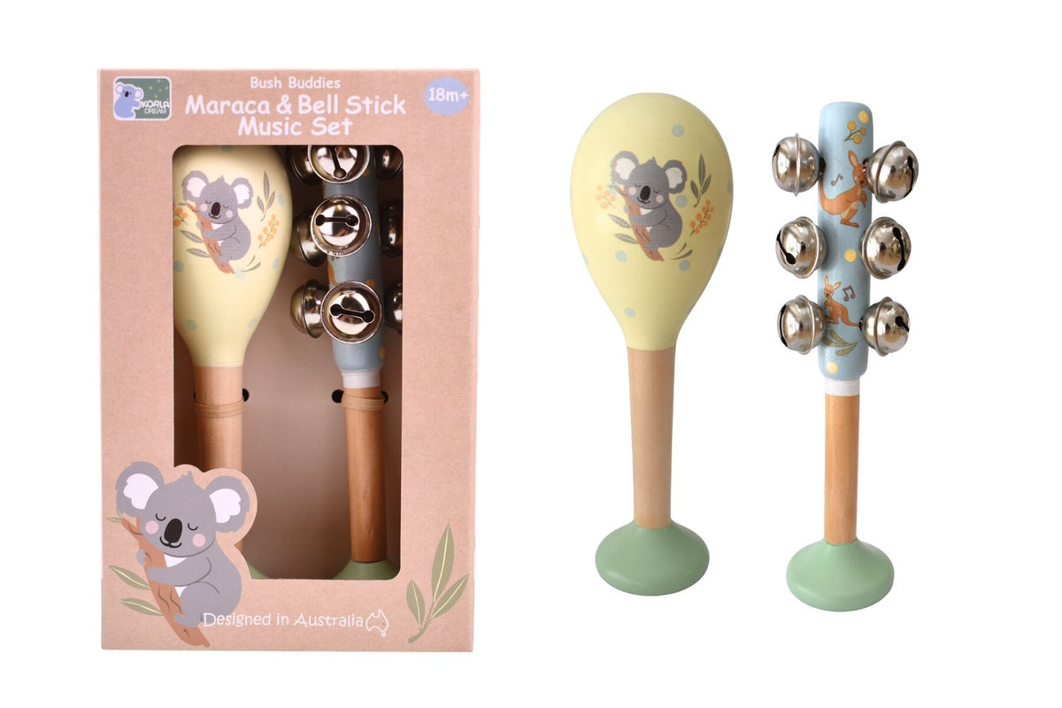 BUSH BUDDIES KOALA MARACA & KANGAROO BELLSTICK SET